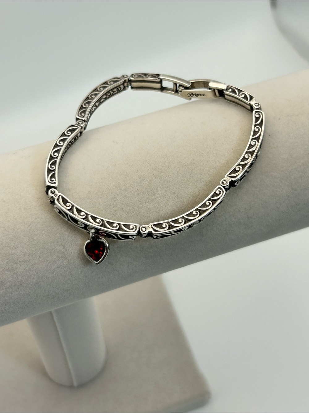 Brighton Day of Love Bracelet Red Birthstone Heart Charm Silver Plated 7.5"